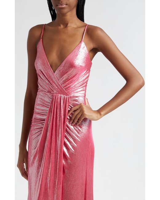 Ramy Brook Red Kade Metallic Ruched Gown