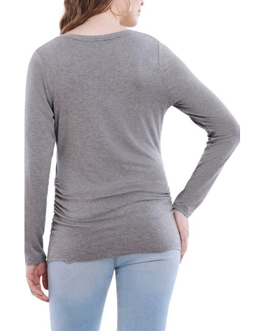 Motherhood Maternity Gray V-Neck Side-Ruched Maternity Long Sleeve Tee