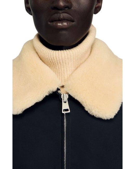Sandro Blue Shearling Collar Aviator Jacket for men