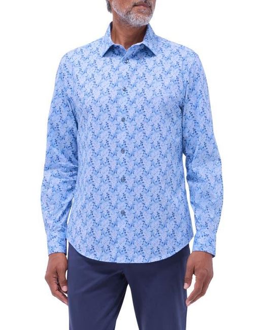 Bugatchi Blue Jimmy Ooohcotton Leaf & Diamond Print Button-Up Shirt for men
