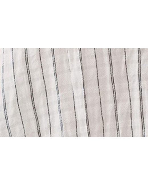 Bella Dahl Gray Stripe Ruffle Tie Neck Seersucker Top