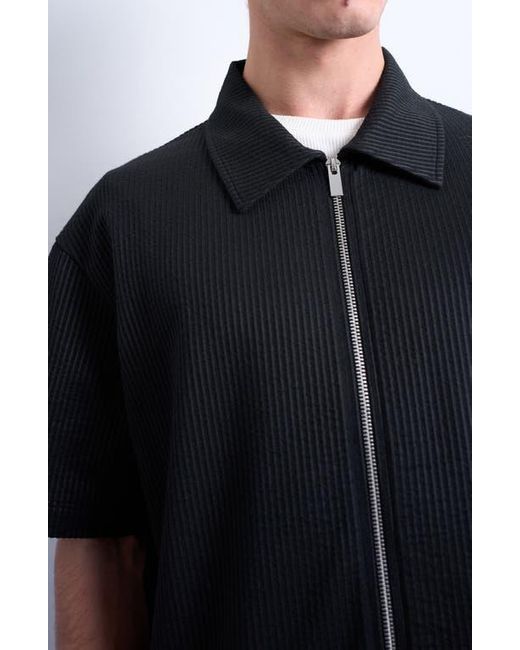 Topman Black Seersucker Zip-Up Shirt for men