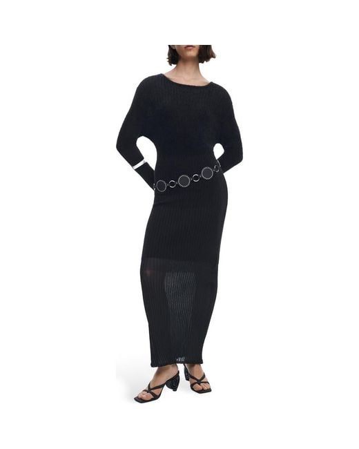 Desigual Long Sleeve Sweater Maxi Dress in Black | Lyst