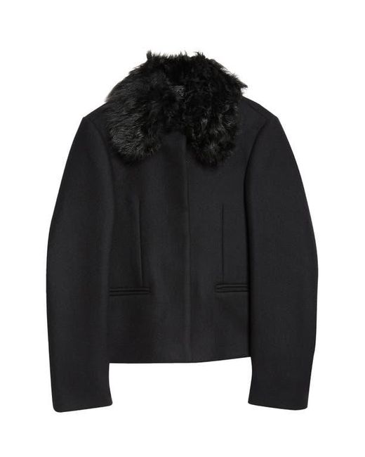 Totême  Black Wool Blend Jacket With Removable Genuine Shearling Collar