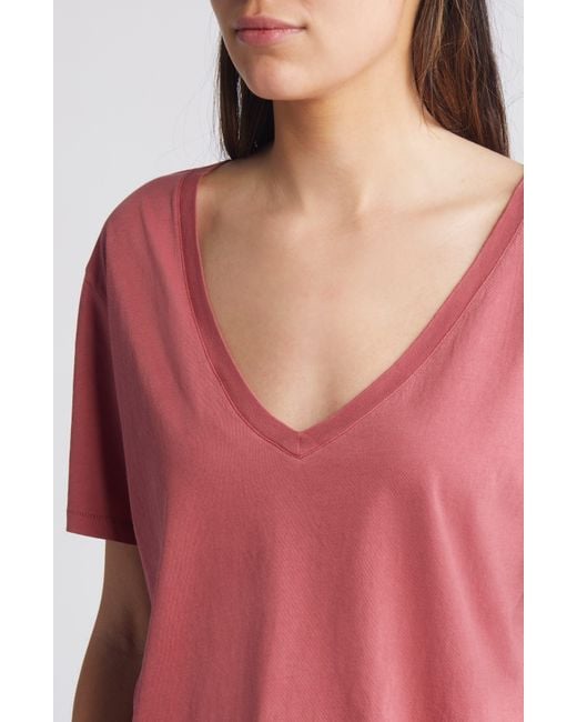 Treasure & Bond Red Oversize V-neck Cotton T-shirt
