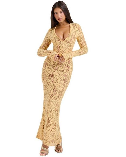 House Of Cb Indiana Long Sleeve Lace Maxi Dress in Metallic | Lyst