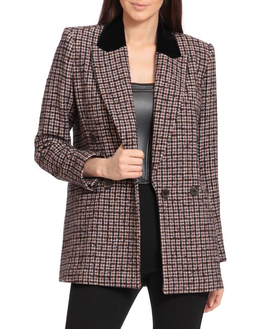 Avec Les Filles Velvet Collar Double Breasted Wool Blend Blazer in