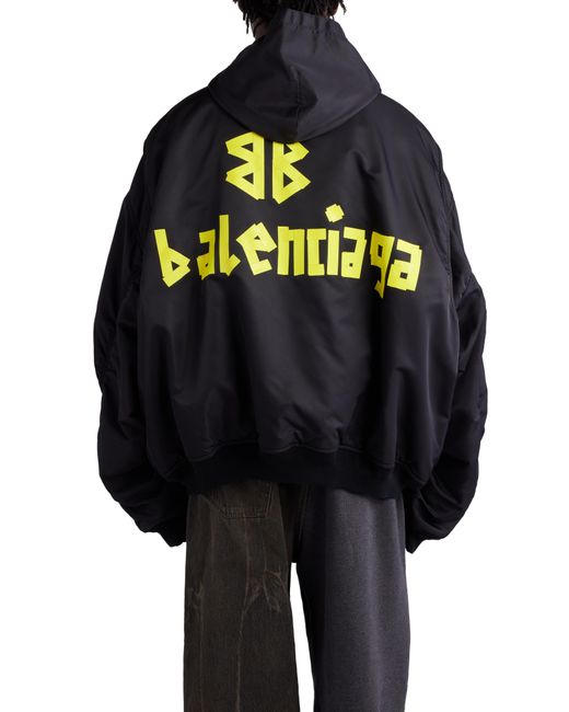 Balenciaga Black Tape Logo Oversize Hooded Bomber Jacket for men