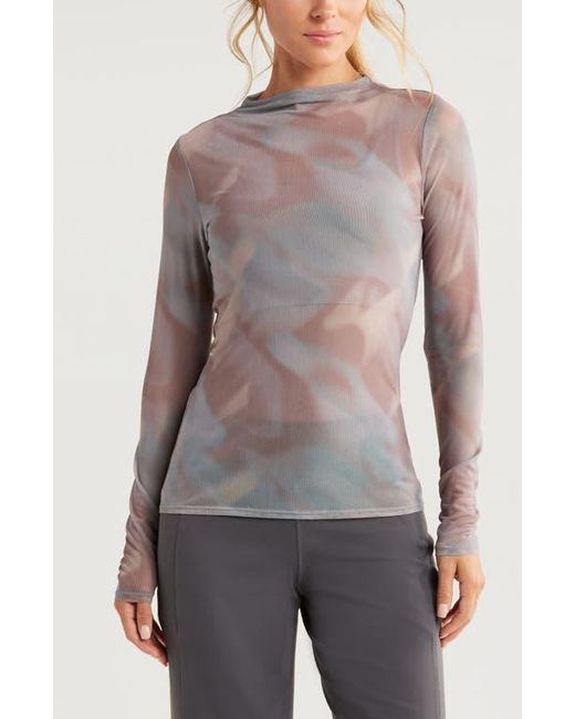Zella Gray Sheer Luck Long Sleeve Mesh T-Shirt