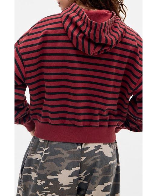 BDG Red Easy Stripe Crop Zip Hoodie