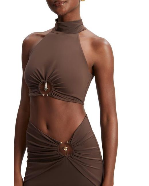 Bardot Brown Neve Cutout Mock Neck Crop Top