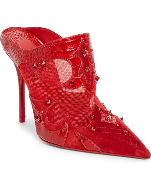 Christian Louboutin Red Mulatiag Studded Pointed Toe Mule