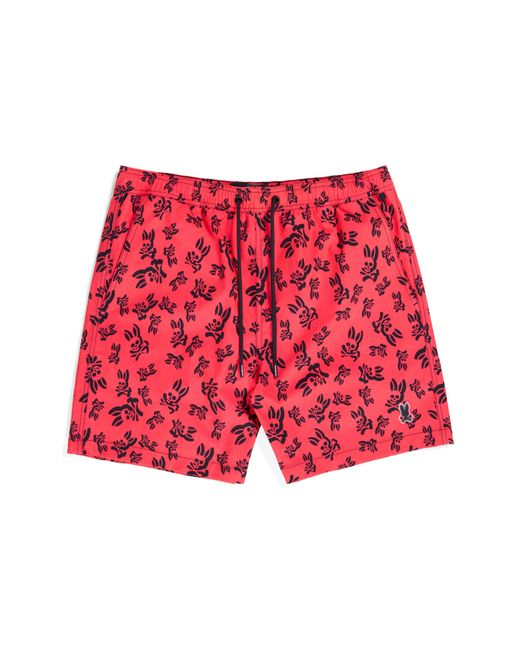 Psycho Bunny Red Groves Print Swim Trunks for men