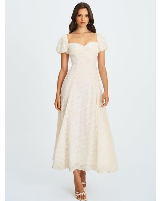 Miss Circle White Pandora Bubble Sleeve Backless Maxi Dress