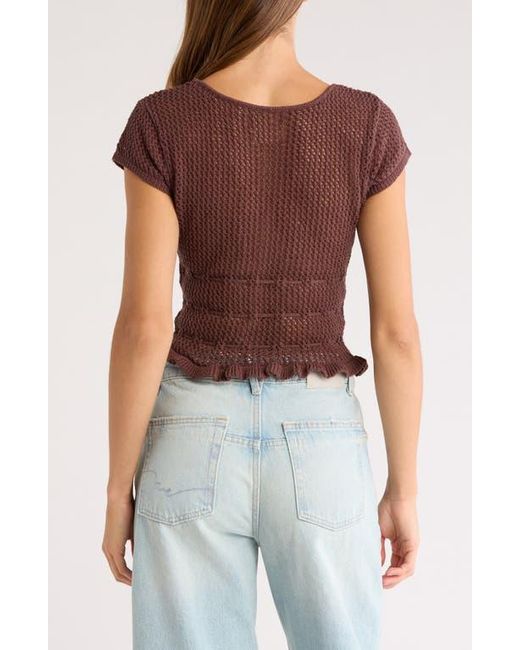 PacSun Blue Madeline Open Stitch Tie Front Cotton Top