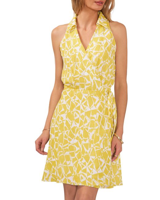 Vince Camuto Yellow Print Sleeveless Wrap Dress