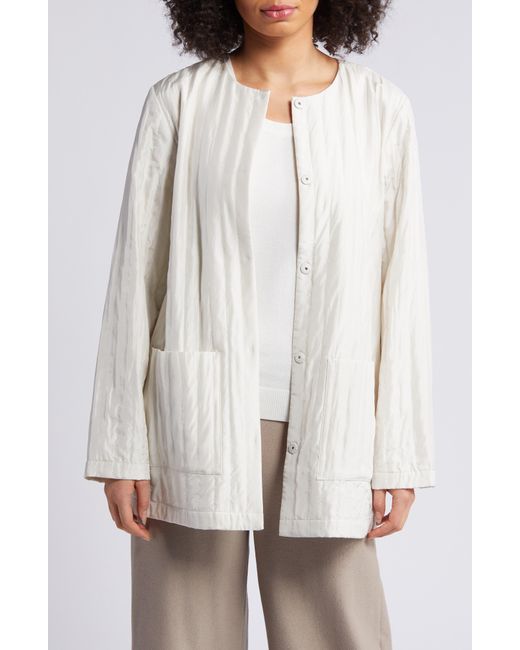 Eileen Fisher White Quilted Silk Jacket