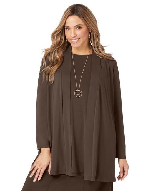 Jessica London Brown Stretch Knit Open Front Knit Topper