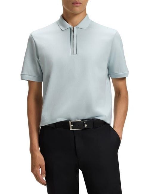 Boss Blue Paras Quarter Zip Cotton Polo for men