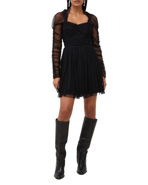 French Connection Black Edrea Long Sleeve Tulle Dress