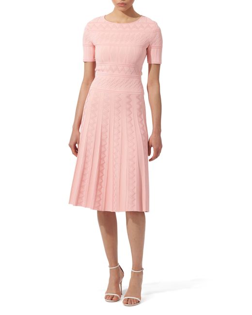 Carolina Herrera Pink Embroidered Knit Fit & Flare Dress