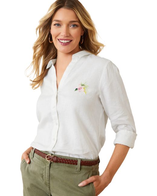 Tommy Bahama White Flora Riviera Embroidered Linen Button-up Shirt
