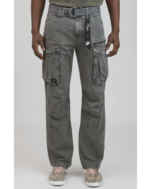 PRPS Gray Backbone Belted Cargo Jeans for men