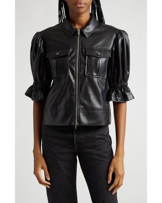 Black ruffle cheap leather jacket