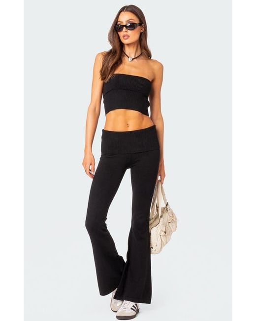 Edikted Blue Desiree Foldover Flare Pants