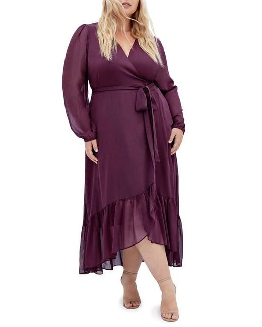 City Chic Instinct Long Sleeve Wrap Dress in Purple | Lyst