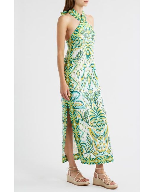 FARM Rio Tropical Tapestry Halter Linen Maxi Sundress in Green | Lyst