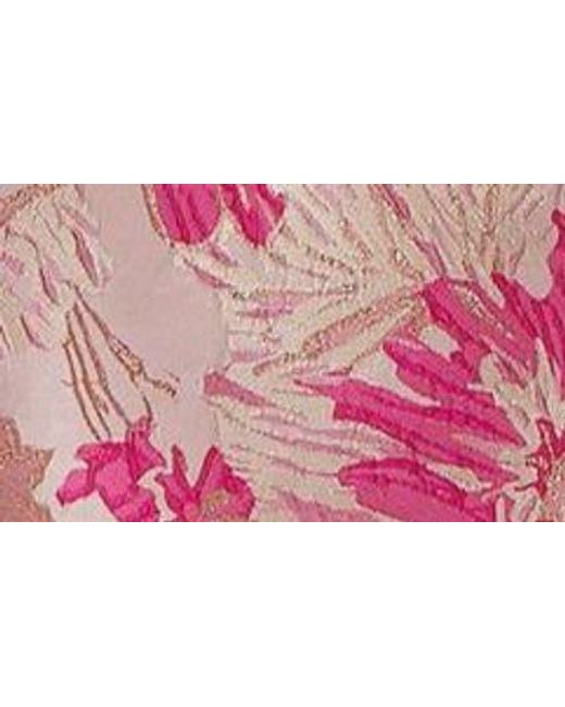 Alfred Sung Metallic Floral Jacquard Strapless Column Gown in Pink | Lyst