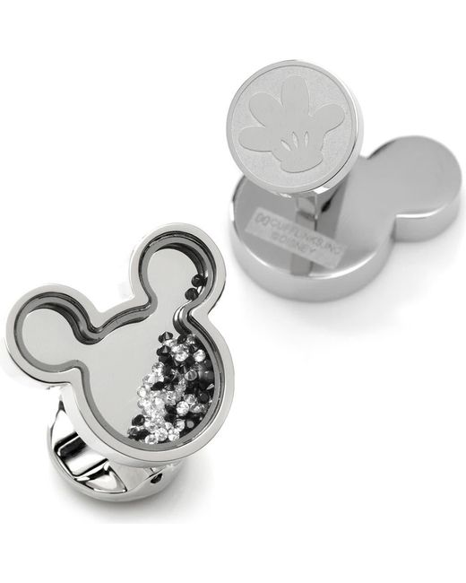 Cufflinks Inc. Black X Disney Mickey Silhouette Floating Crystals Cuff Links for men