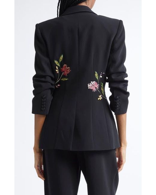 Cinq À Sept Black Sequin Floral Scrunched Sleeve Blazer