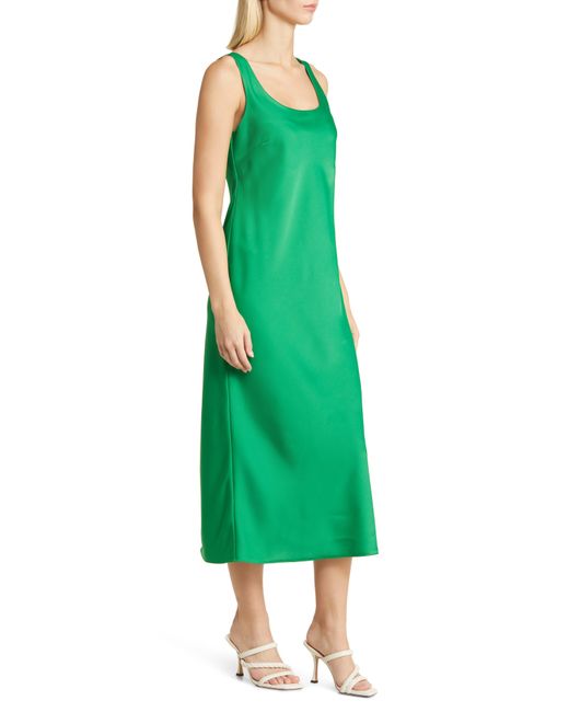 Anne Klein Green Bias Cut Sleeveless Satin Midi Dress