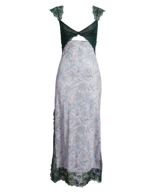 Free People Gray Suddenly Fine Floral Print Cutout Lace Trim Nightgown