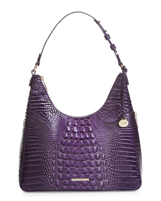 Brahmin Purple Tabitha Croc Embossed Leather Shoulder Bag