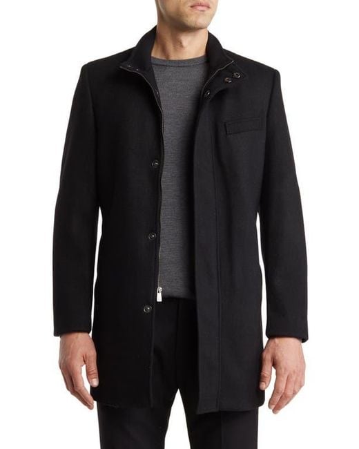 Hart Schaffner Marx Black Genoa Wool Blend Twill Coat for men