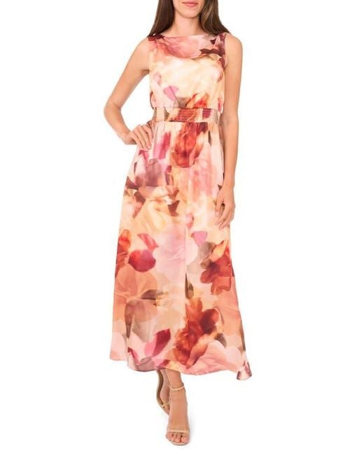 Halogen® Multicolor Blurred Floral Smocked Waist Maxi Dress