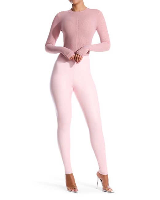 Naked Wardrobe Pink Seamed Long Sleeve Bodysuit