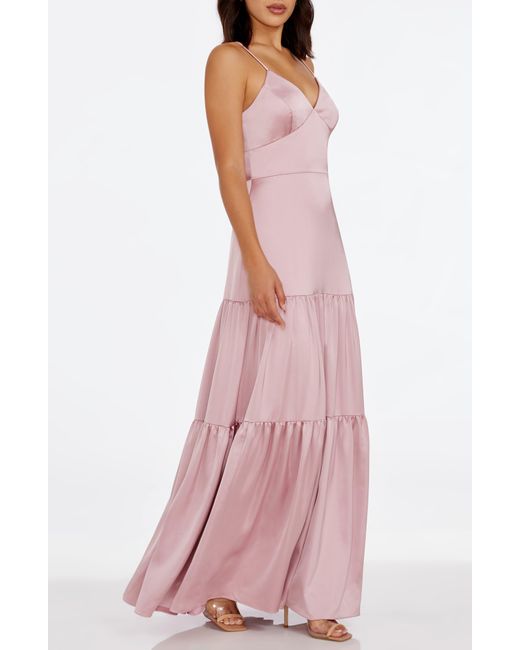 Dress the Population Pink Tess Tiered Satin Gown