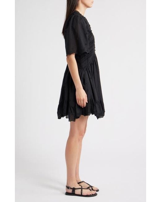 Madewell Black Eyelet Flutter Sleeve Cotton Minidress