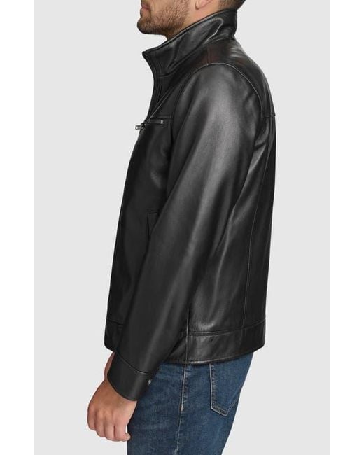 Andrew Marc Black Leather Moto Jacket With Attached Bib for men