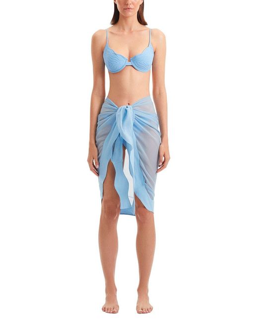 Moeva Blue Raiden Tie Front Wavy-Trim Sheer Sarong