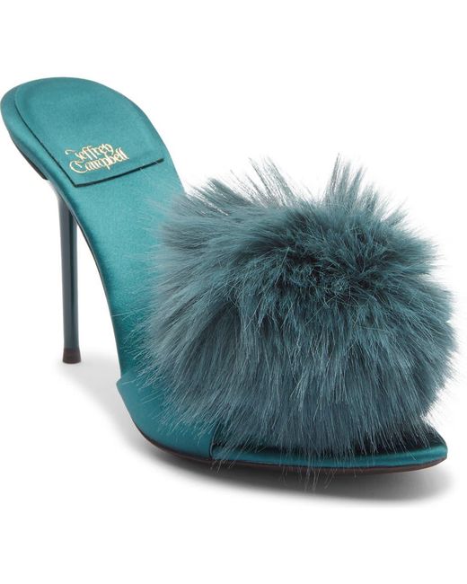Jeffrey Campbell Blue Shopaholic Faux Fur Pom Slide Sandal
