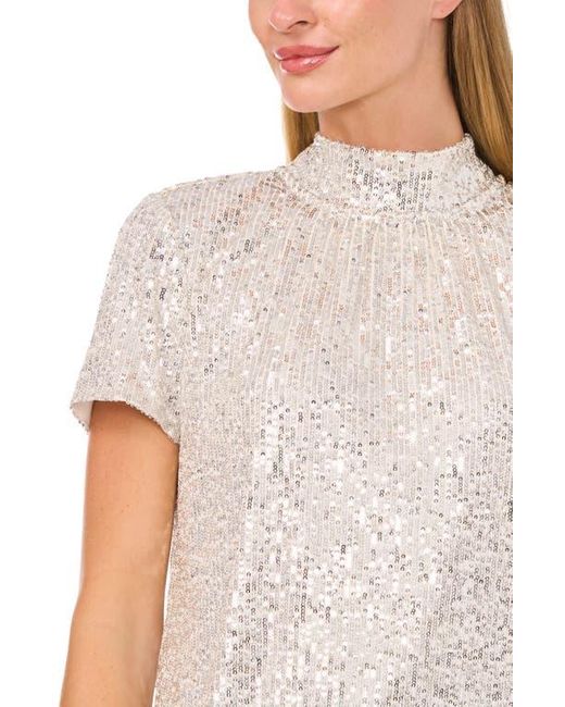 Cece White Sequin Mock Neck Top