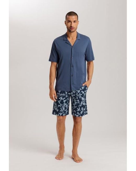 Hanro Blue Night And Day Button Front Cotton Pajama Set for men