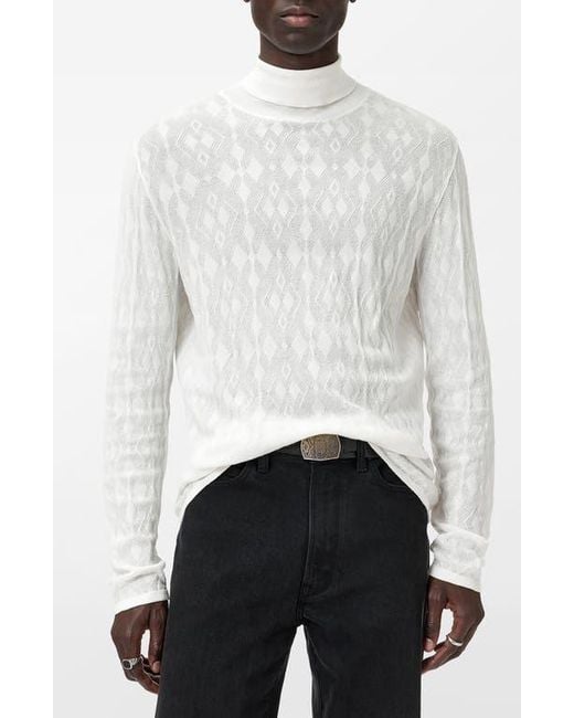 John Varvatos White Alistair Broken Argyle Turtleneck Sweater for men