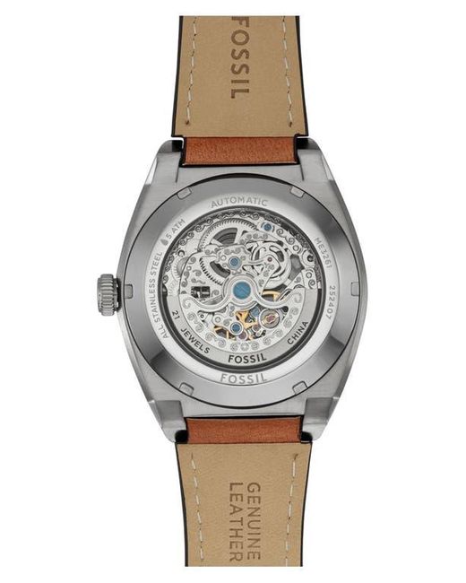 Fossil Gray Everett Leather Strap Watch, 42Mm for men