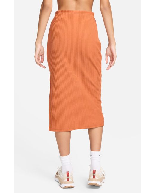 Nike Orange Side Slit Rib Midi Skirt